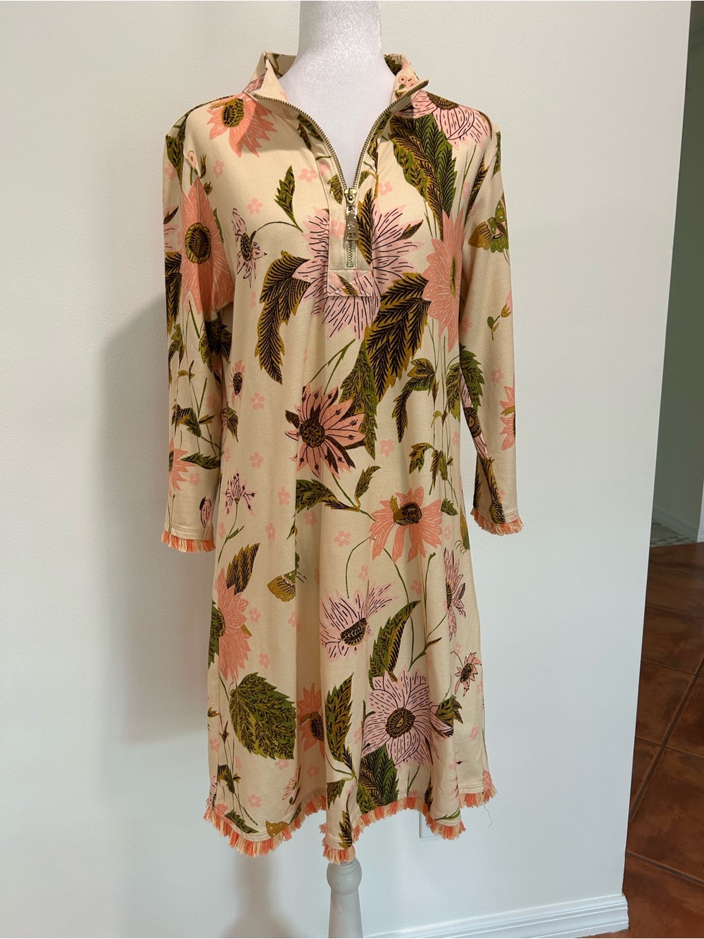Spartina 449 Cream Midi Dress with Pink and Green Floral Print
